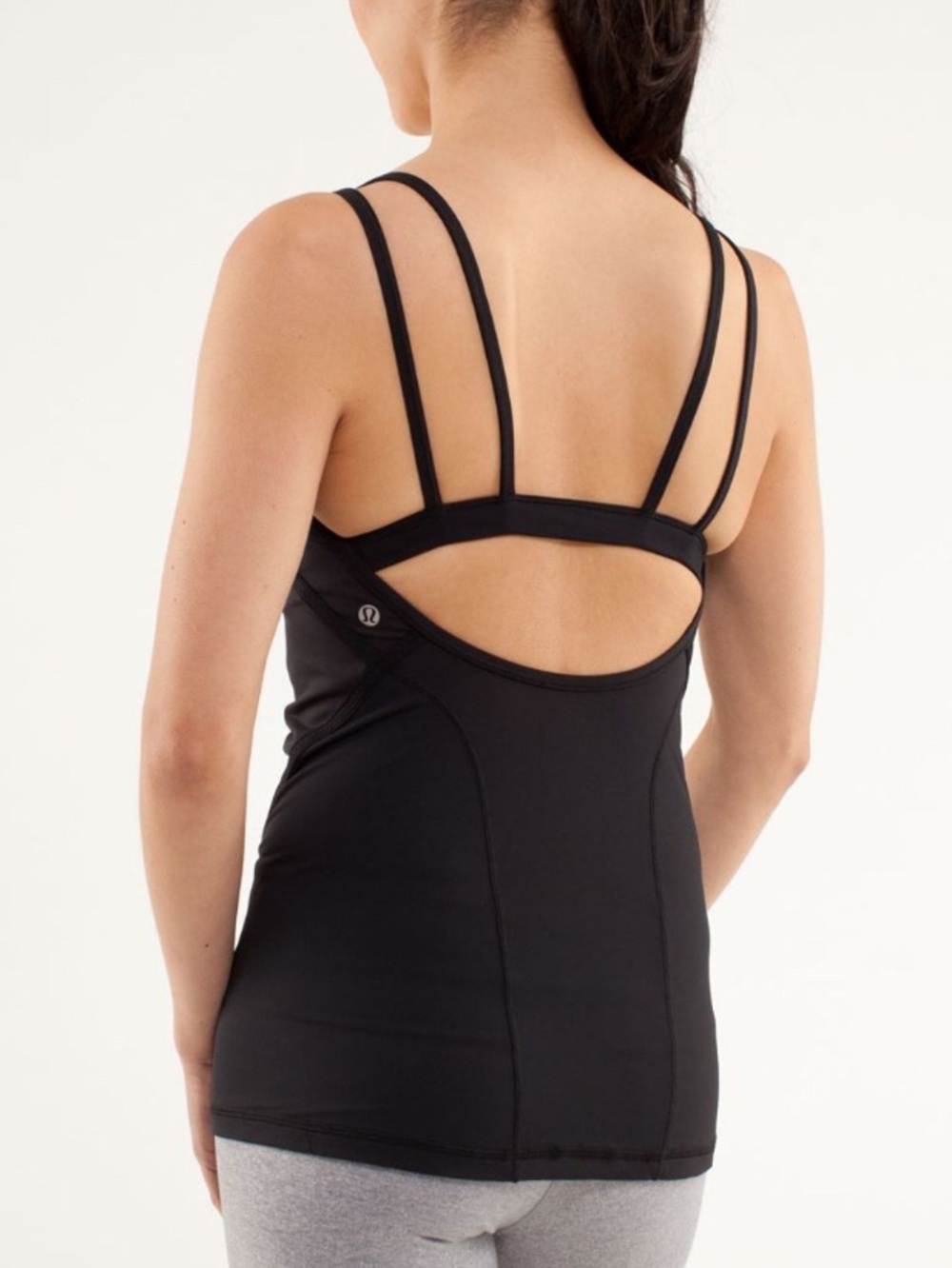 Lululemon Ignite Open Back Yoga Black Tank Top Shelf Bra 6 Workout Activewear